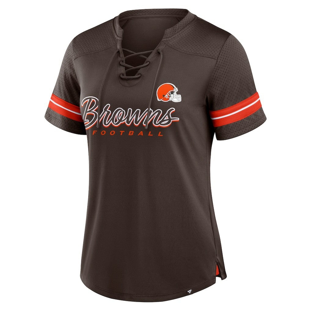 Cleveland Browns Women's Play Script Lace-Up T-Shirt Brown | Fanatics