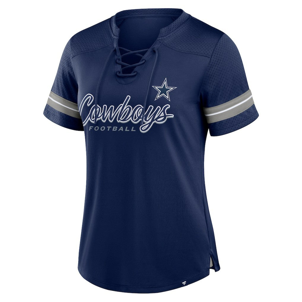 Dallas Cowboys Women's Play Script Lace-Up T-Shirt Navy | Fanatics