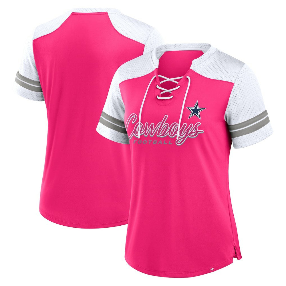 Dallas Cowboys Women's Play Script Lace-Up T-Shirt Pink | Fanatics