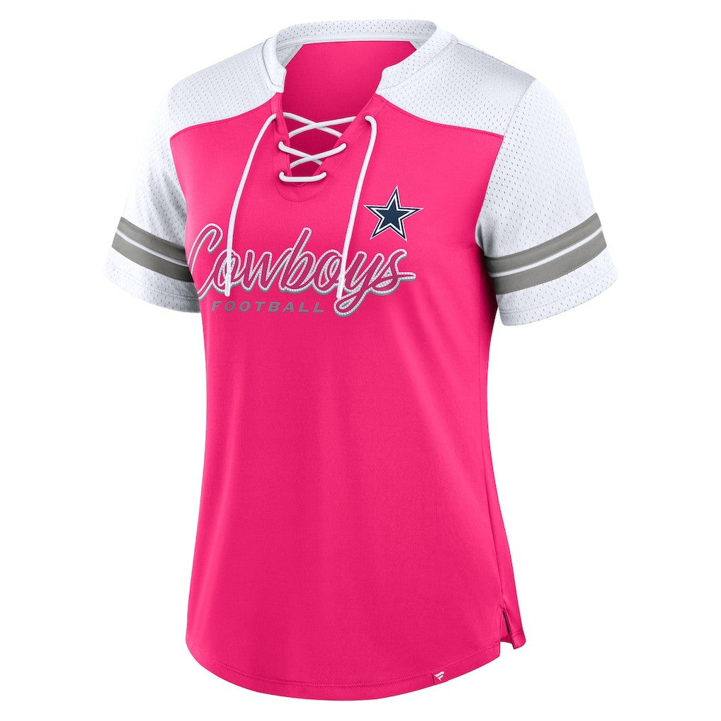 Dallas Cowboys Women's Play Script Lace-Up T-Shirt Pink | Fanatics