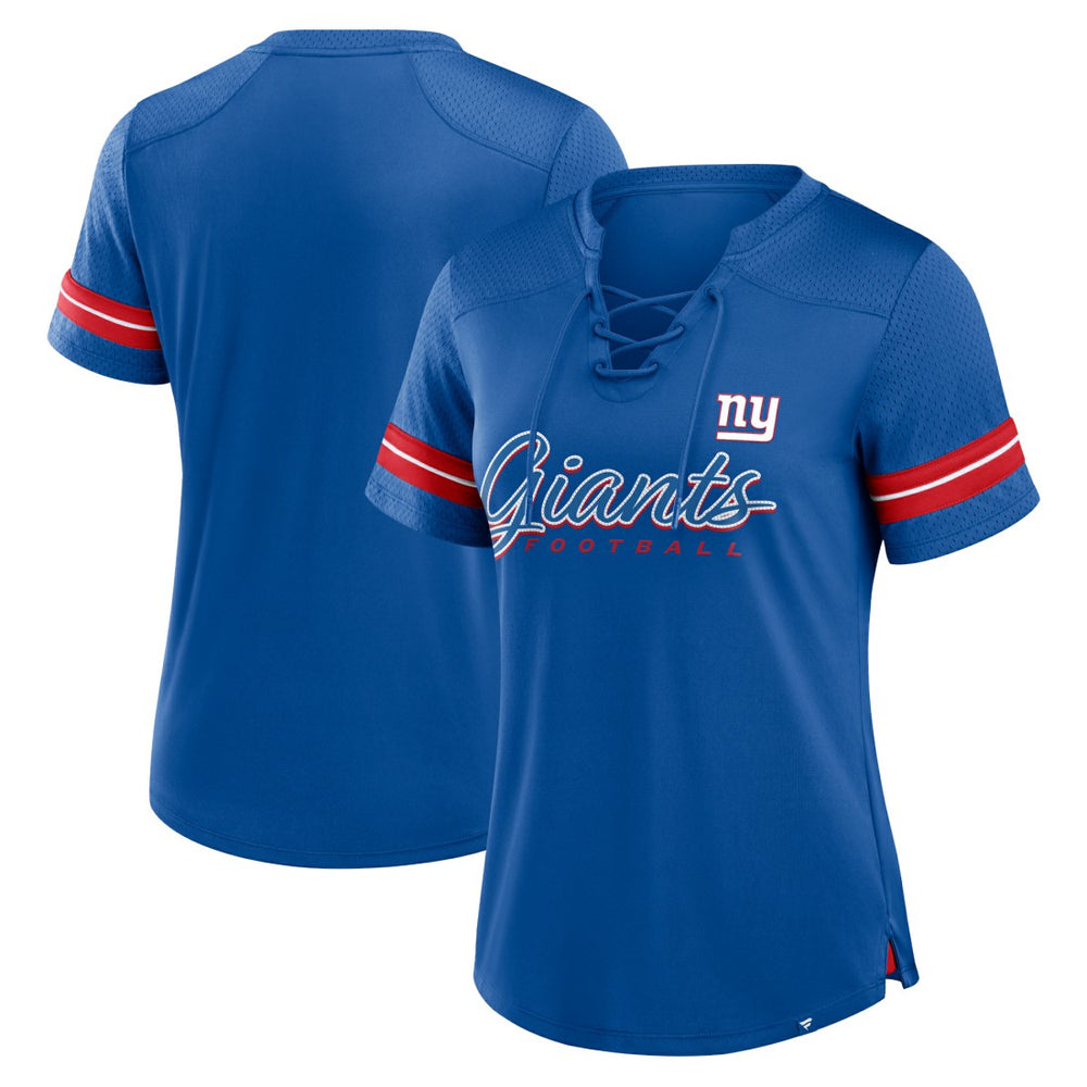 New York Giants Women's Play Script Lace-Up T-Shirt Royal | Fanatics