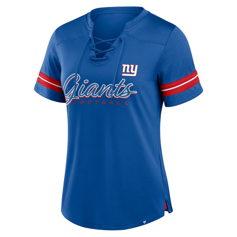 New York Giants Women's Play Script Lace-Up T-Shirt Royal | Fanatics