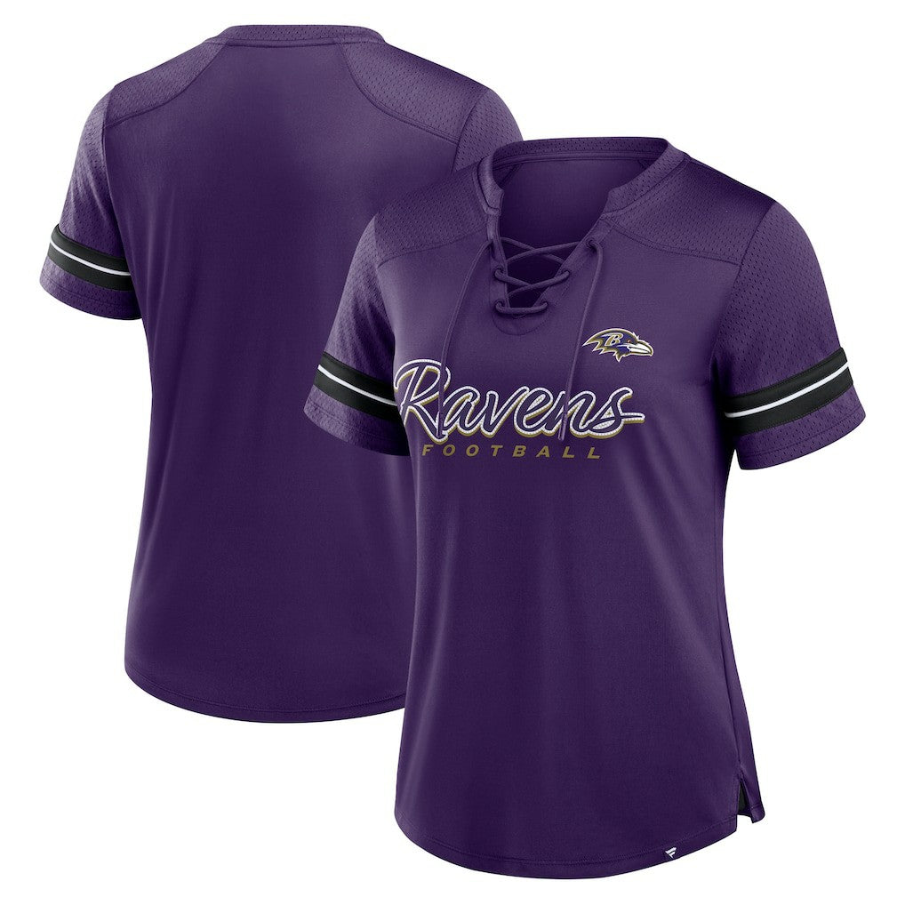 Baltimore Ravens Women's Play Script Lace-Up T-Shirt Purple | Fanatics