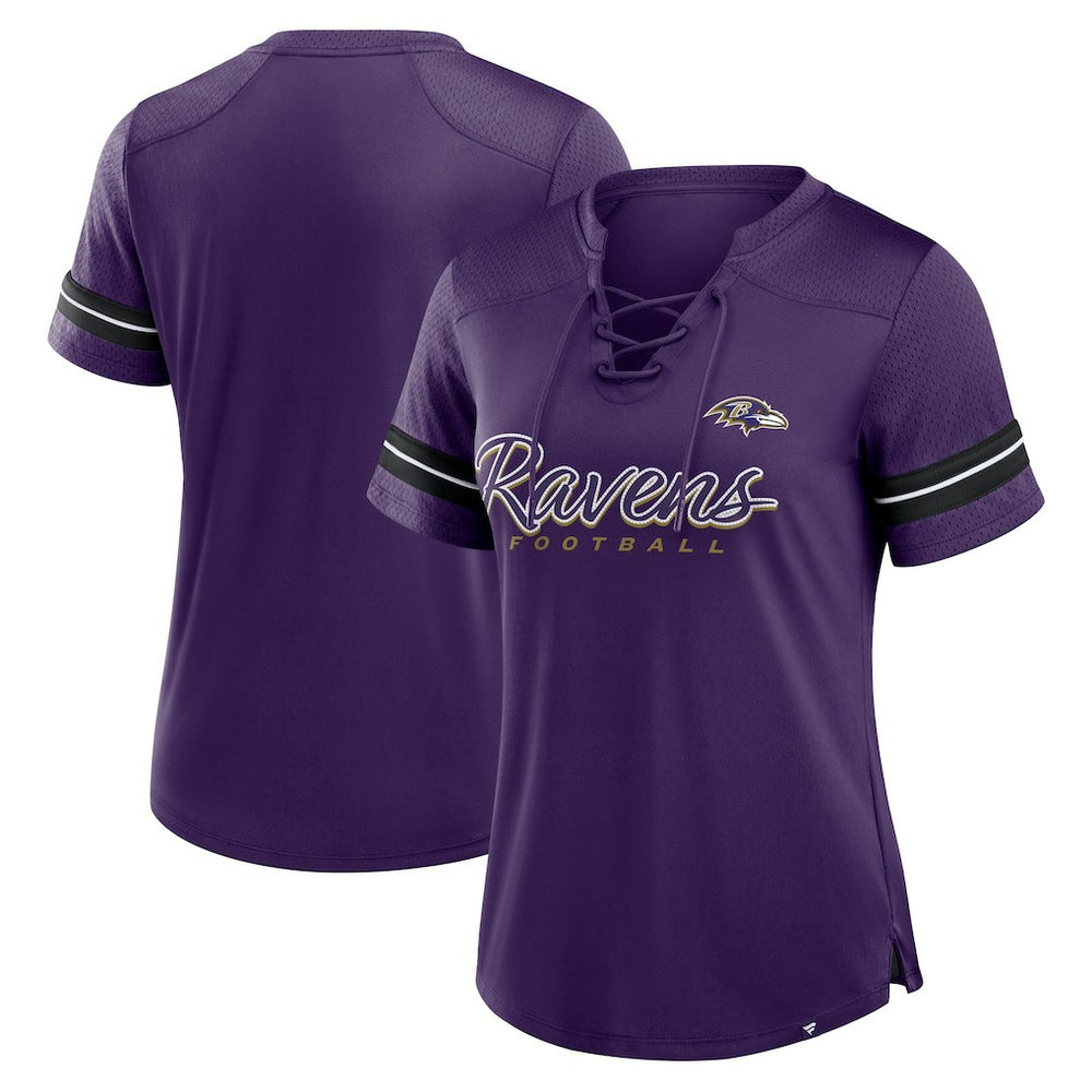 Baltimore Ravens Women's Play Script Lace-Up T-Shirt Purple | Fanatics