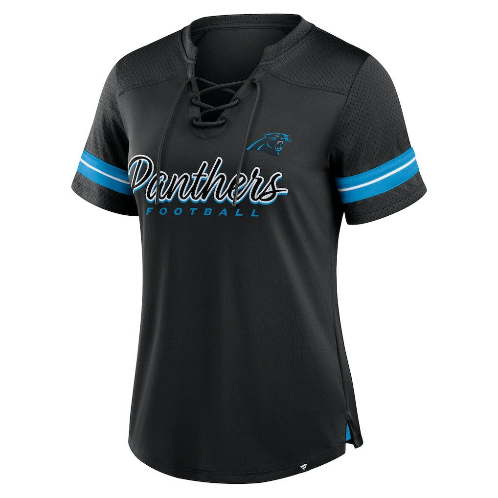Carolina Panthers Women's Play Script Lace-Up T-Shirt Black | Fanatics