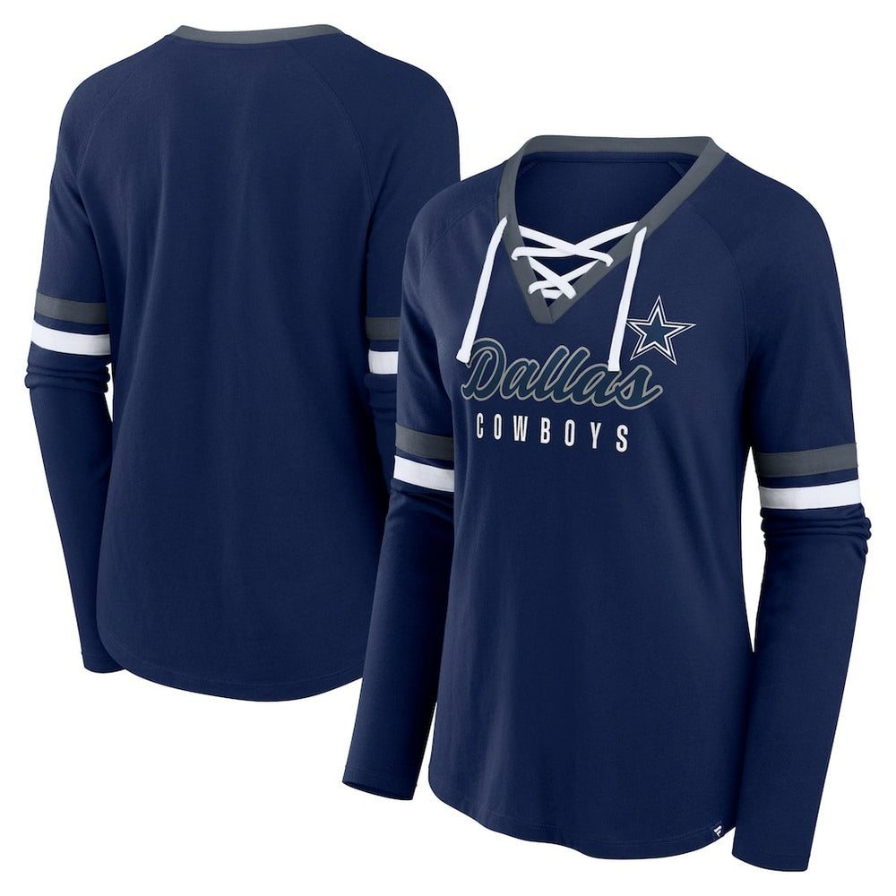 Dallas Cowboys Women's Won and Done Lace-Up Long Sleeve Fashion Top Navy | Fanatics