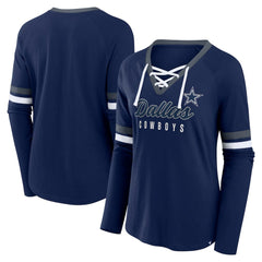 Dallas Cowboys Women's Won and Done Lace-Up Long Sleeve Fashion Top Navy | Fanatics