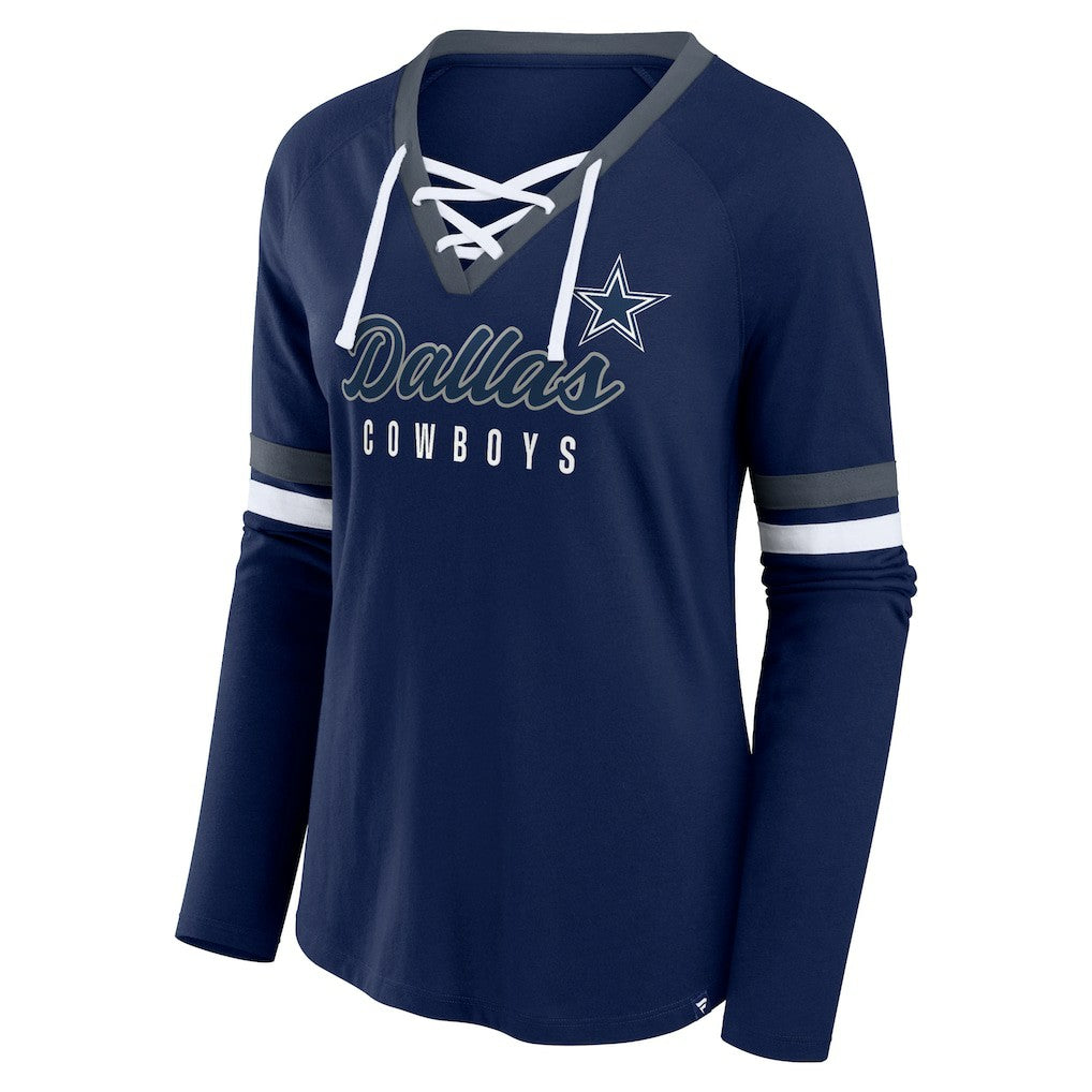 Dallas Cowboys Women's Won and Done Lace-Up Long Sleeve Fashion Top Navy | Fanatics