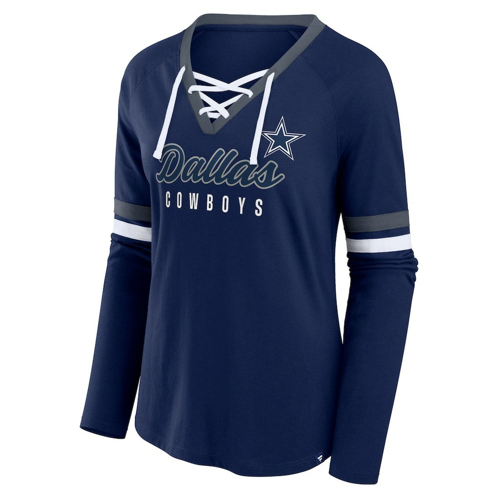 Dallas Cowboys Women's Won and Done Lace-Up Long Sleeve Fashion Top Navy | Fanatics