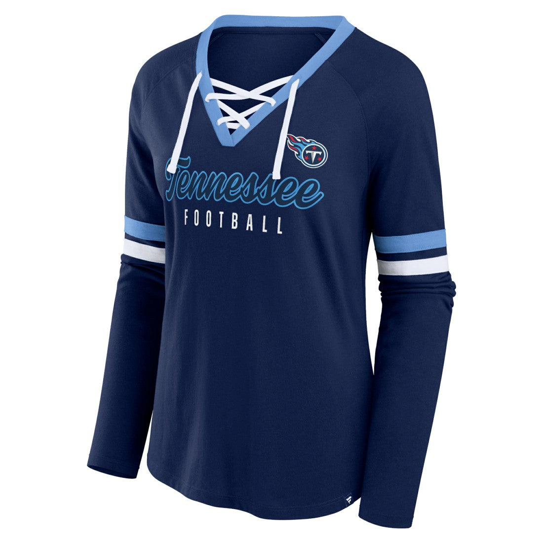 Tennessee Titans Women's Won and Done Lace-Up Long Sleeve Fashion Top Navy | Fanatics