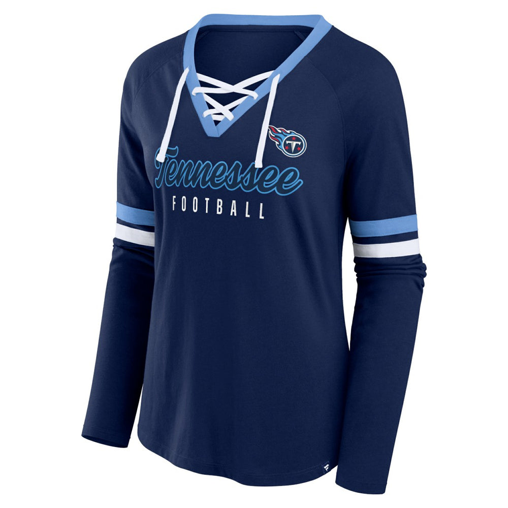 Tennessee Titans Women's Won and Done Lace-Up Long Sleeve Fashion Top Navy | Fanatics