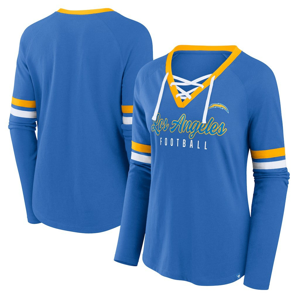 Los Angeles Chargers Women's Won and Done Lace-Up Long Sleeve Fashion Top Powder Blue | Fanatics