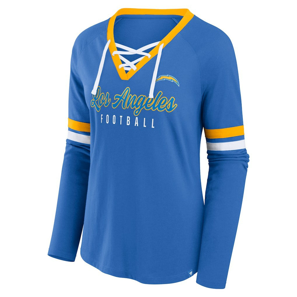 Los Angeles Chargers Women's Won and Done Lace-Up Long Sleeve Fashion Top Powder Blue | Fanatics