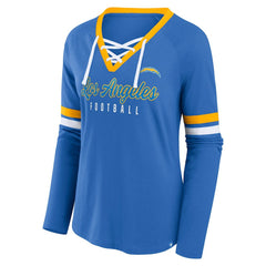 Los Angeles Chargers Women's Won and Done Lace-Up Long Sleeve Fashion Top Powder Blue | Fanatics