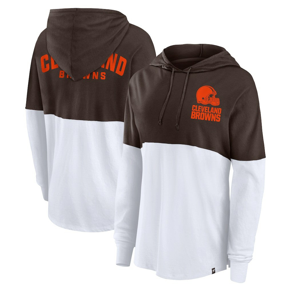 Cleveland Browns Women's Backup Option Long Sleeve Hoodie T-Shirt Brown/White | Fanatics