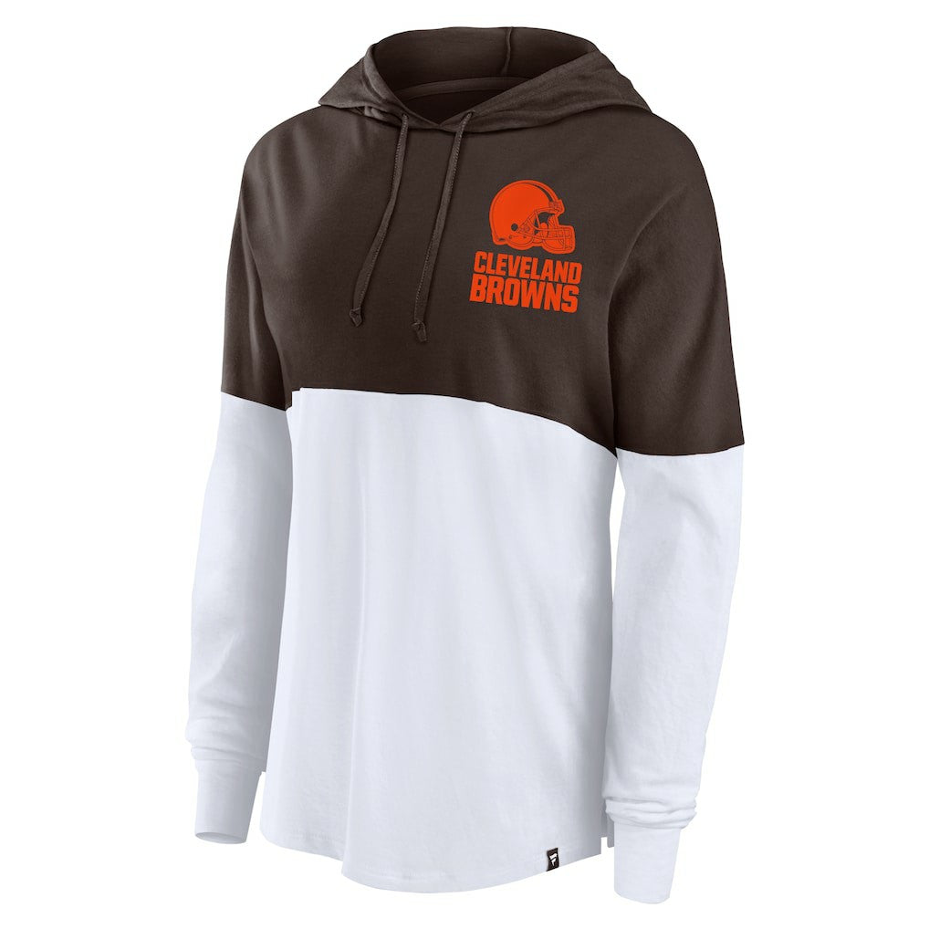 Cleveland Browns Women's Backup Option Long Sleeve Hoodie T-Shirt Brown/White | Fanatics