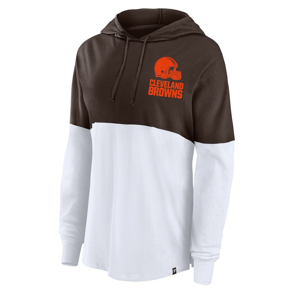 Cleveland Browns Women's Backup Option Long Sleeve Hoodie T-Shirt Brown/White | Fanatics
