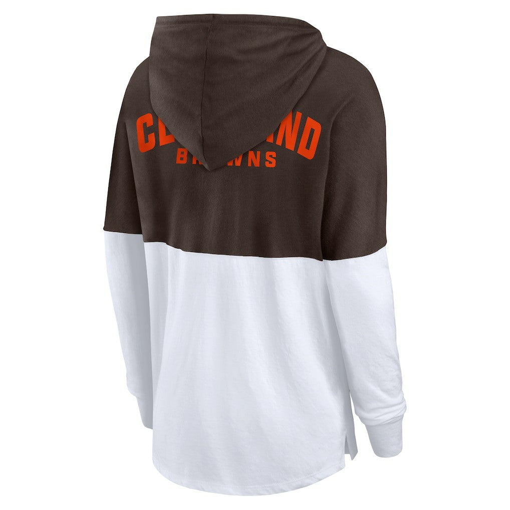 Cleveland Browns Women's Backup Option Long Sleeve Hoodie T-Shirt Brown/White | Fanatics