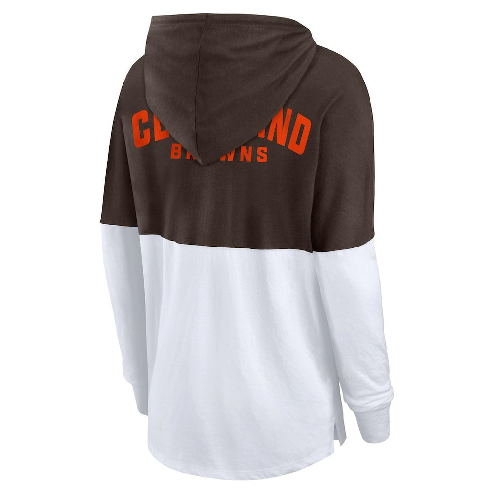 Cleveland Browns Women's Backup Option Long Sleeve Hoodie T-Shirt Brown/White | Fanatics