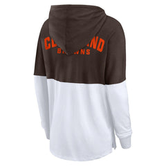 Cleveland Browns Women's Backup Option Long Sleeve Hoodie T-Shirt Brown/White | Fanatics