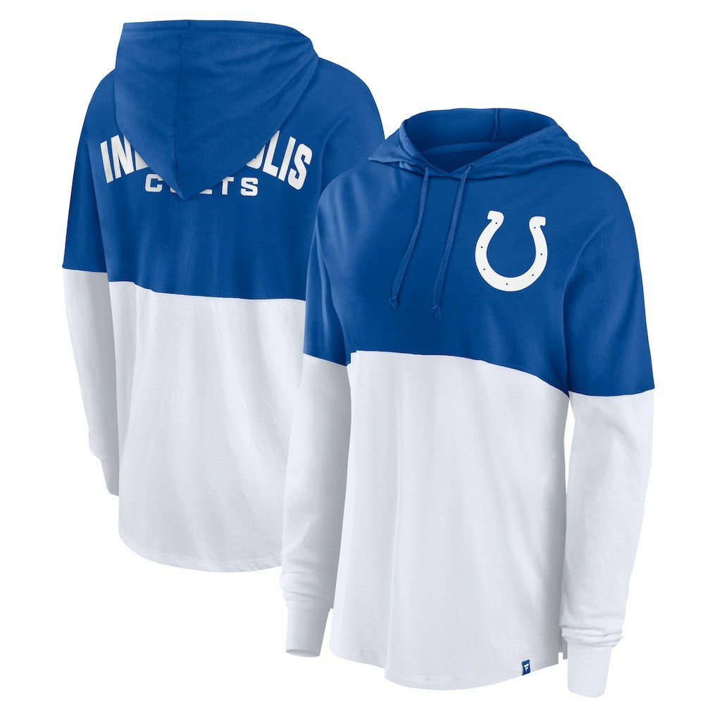 Indianapolis Colts Women's Backup Option Long Sleeve Hoodie T-Shirt Royal/White | Fanatics