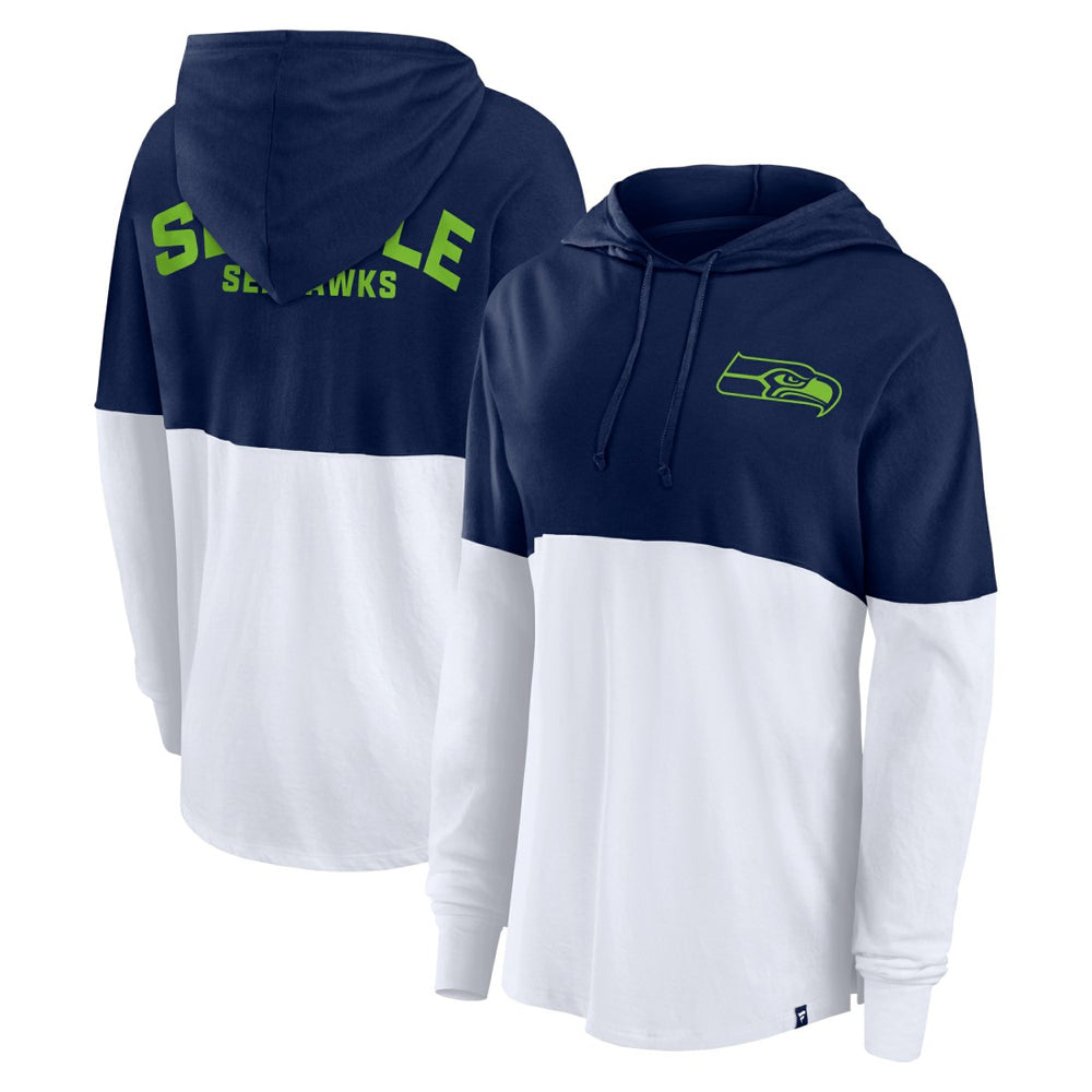 Seattle Seahawks Women's Backup Option Long Sleeve Hoodie T-Shirt College Navy/White | Fanatics