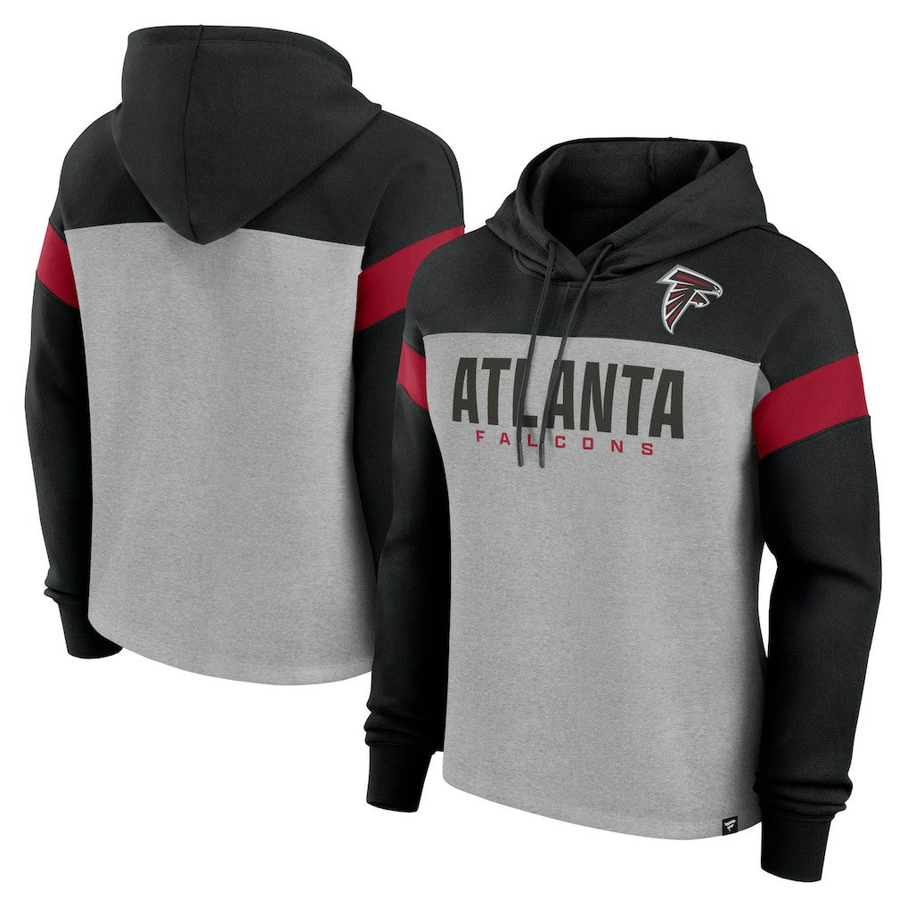 Atlanta Falcons Women's Bold Play Call Pullover Hoodie Heather Gray/Black | Fanatics