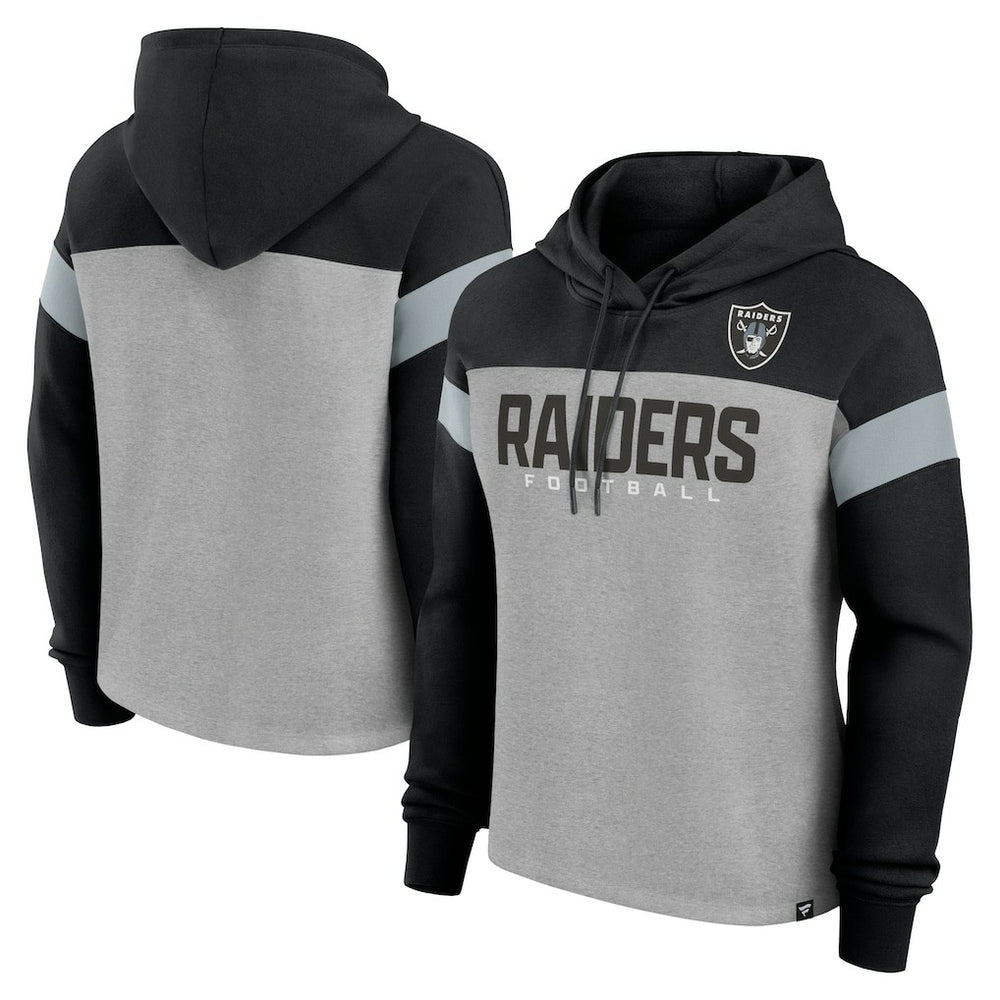 Las Vegas Raiders Women's Bold Play Call Pullover Hoodie Heather Gray/Black | Fanatics