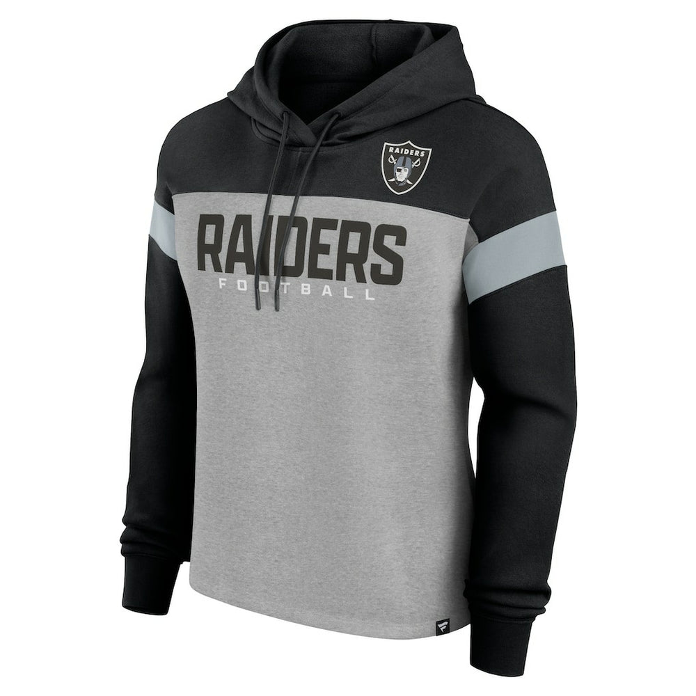 Las Vegas Raiders Women's Bold Play Call Pullover Hoodie Heather Gray/Black | Fanatics