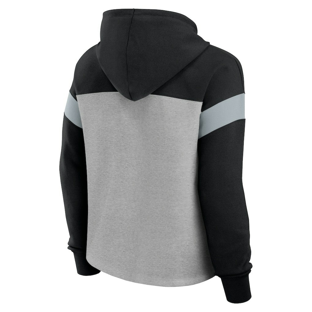 Las Vegas Raiders Women's Bold Play Call Pullover Hoodie Heather Gray/Black | Fanatics