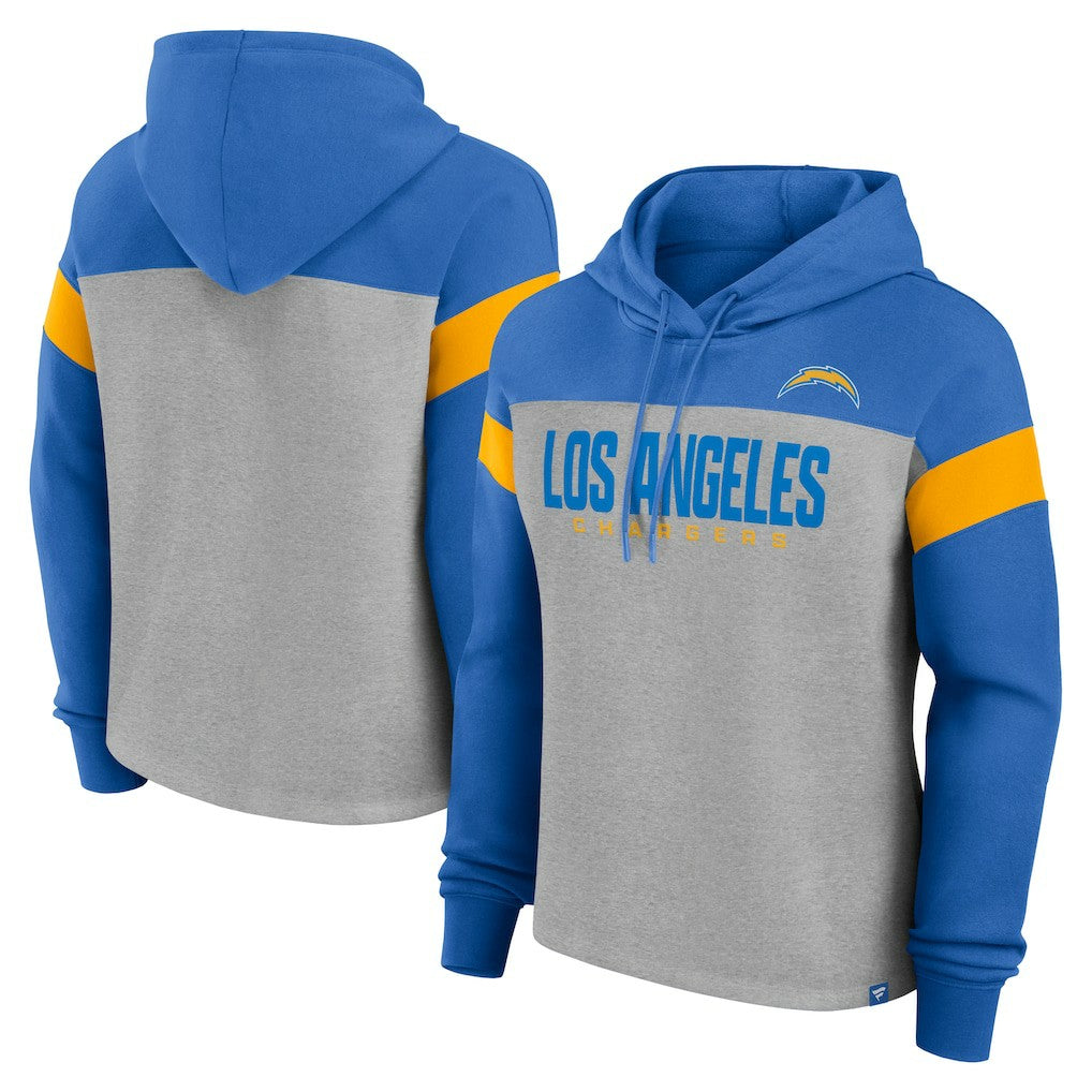 Los Angeles Chargers Women's Bold Play Call Pullover Hoodie Heather Gray/Powder Blue | Fanatics