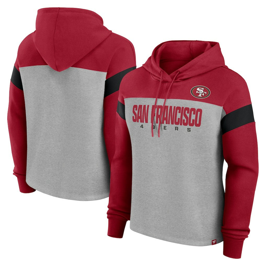 San Francisco 49ers Women's Bold Play Call Pullover Hoodie Heather Gray/Scarlet | Fanatics