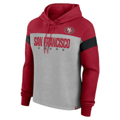 San Francisco 49ers Women's Bold Play Call Pullover Hoodie Heather Gray/Scarlet | Fanatics