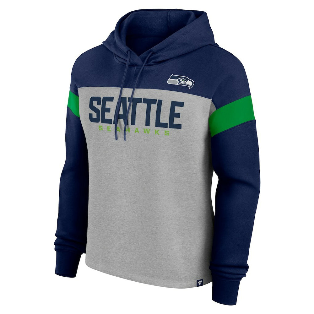 Seattle Seahawks Women's Bold Play Call Pullover Hoodie Heather Gray/College Navy | Fanatics