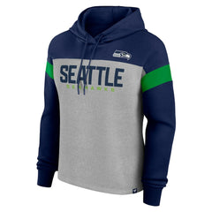 Seattle Seahawks Women's Bold Play Call Pullover Hoodie Heather Gray/College Navy | Fanatics