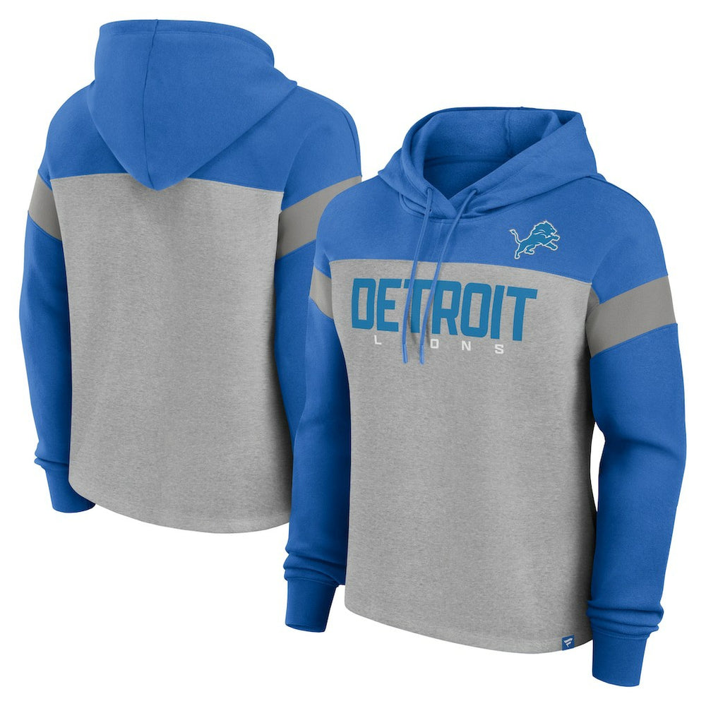 Detroit Lions Women's Bold Play Call Pullover Hoodie Heather Gray/Blue | Fanatics