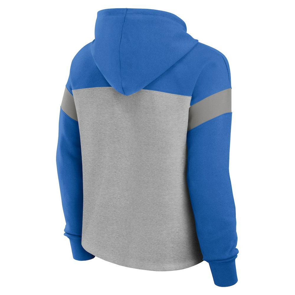 Detroit Lions Women's Bold Play Call Pullover Hoodie Heather Gray/Blue | Fanatics