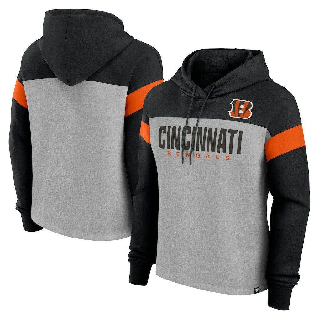 Cincinnati Bengals Women's Bold Play Call Pullover Hoodie Heather Gray/Black | Fanatics