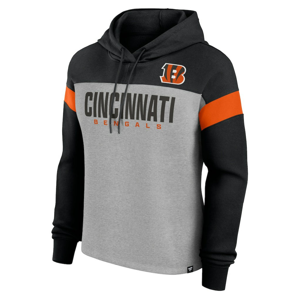 Cincinnati Bengals Women's Bold Play Call Pullover Hoodie Heather Gray/Black | Fanatics