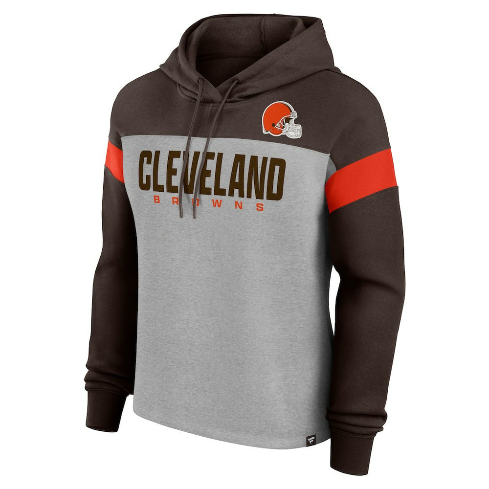 Cleveland Browns Women's Bold Play Call Pullover Hoodie Heather Gray/Brown | Fanatics