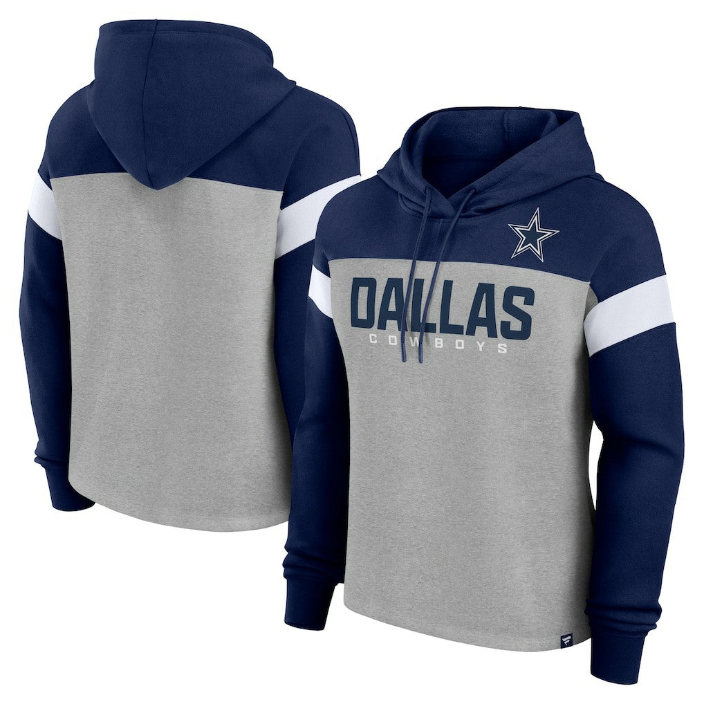Dallas Cowboys Women's Bold Play Call Pullover Hoodie Heather Gray/Navy | Fanatics