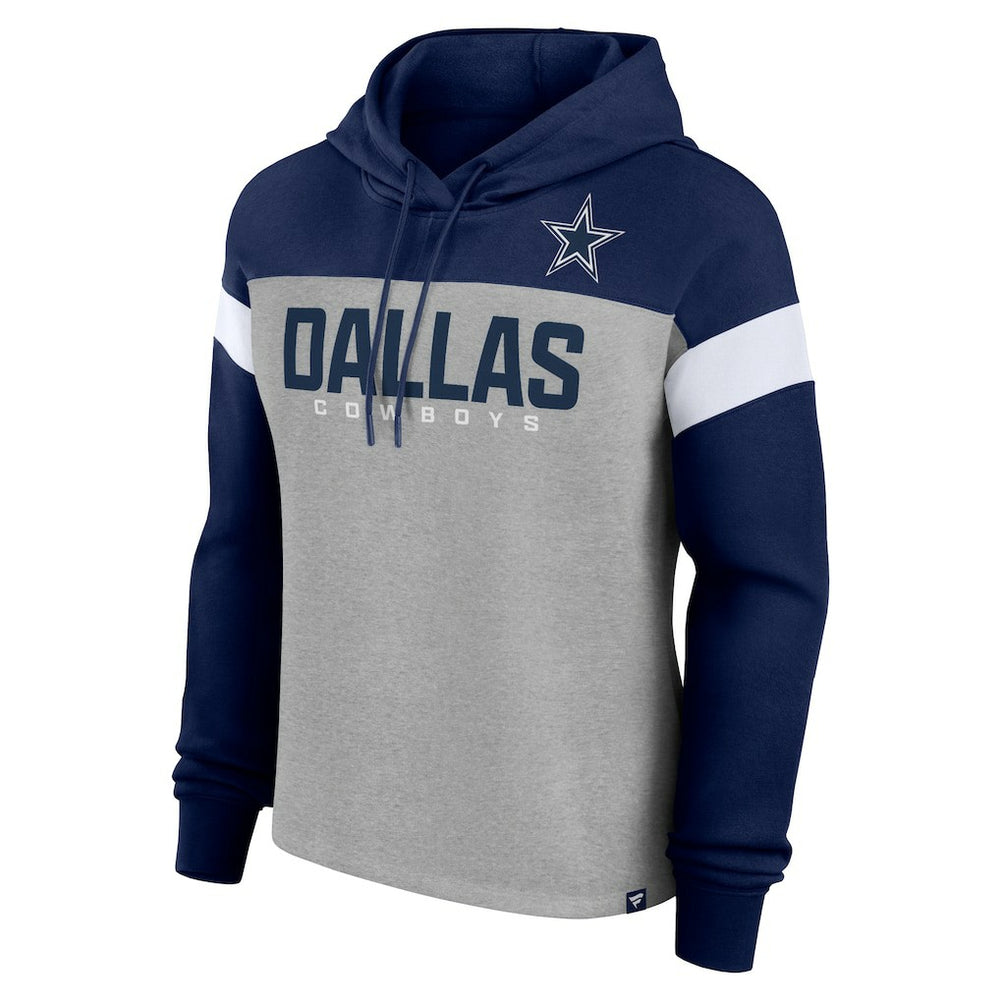 Dallas Cowboys Women's Bold Play Call Pullover Hoodie Heather Gray/Navy | Fanatics