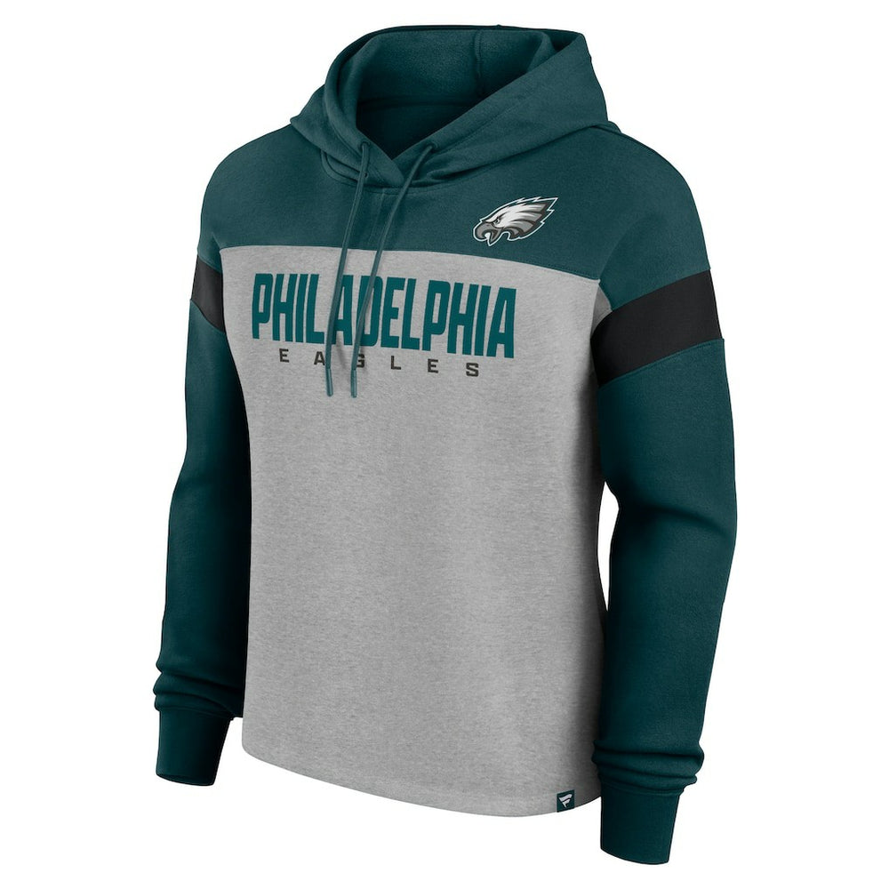 Philadelphia Eagles Women's Bold Play Call Pullover Hoodie Heather Gray/Midnight Green | Fanatics