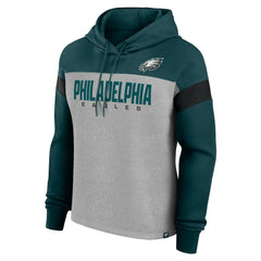 Philadelphia Eagles Women's Bold Play Call Pullover Hoodie Heather Gray/Midnight Green | Fanatics