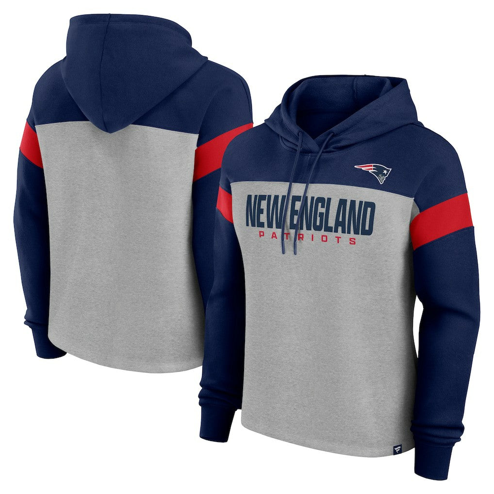 New England Patriots Women's Bold Play Call Pullover Hoodie Heather Gray/Navy | Fanatics