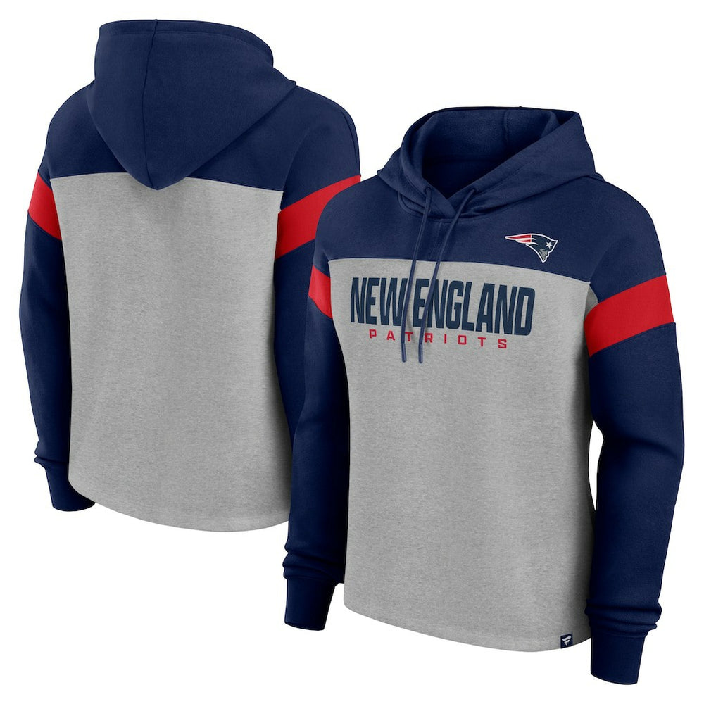 New England Patriots Women's Bold Play Call Pullover Hoodie Heather Gray/Navy | Fanatics