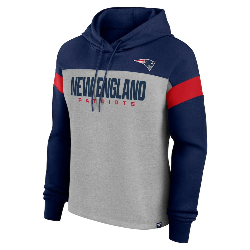 New England Patriots Women's Bold Play Call Pullover Hoodie Heather Gray/Navy | Fanatics
