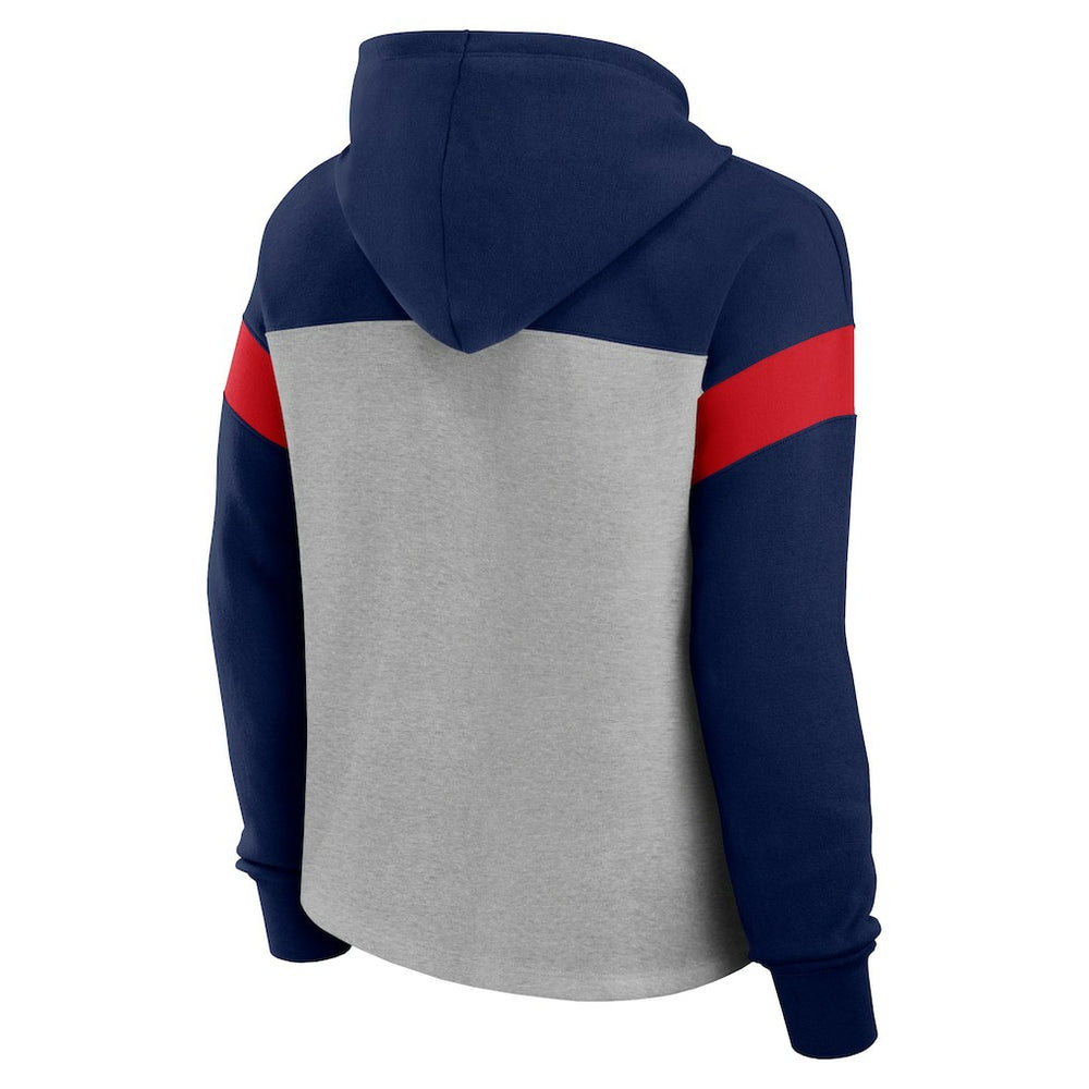 New England Patriots Women's Bold Play Call Pullover Hoodie Heather Gray/Navy | Fanatics