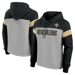 New Orleans Saints Women's Bold Play Call Pullover Hoodie Heather Gray/Black | Fanatics