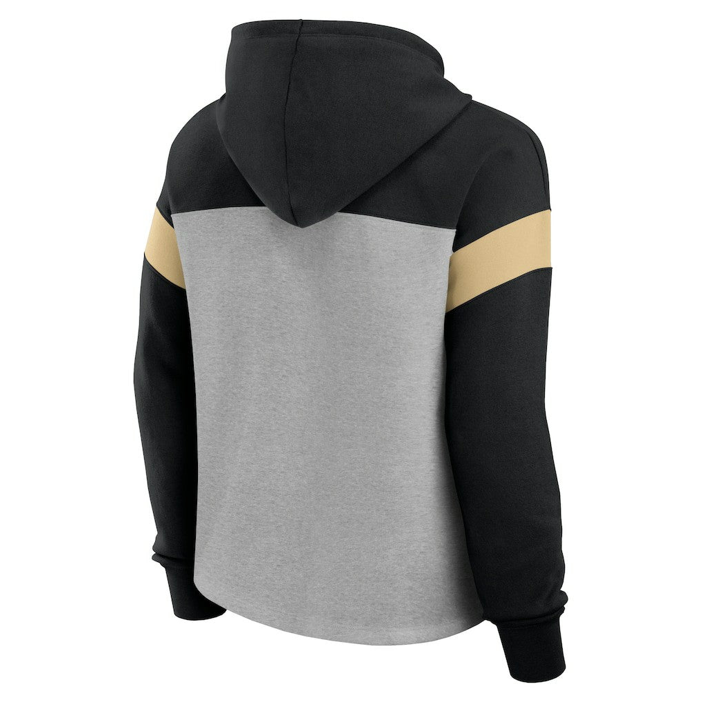 New Orleans Saints Women's Bold Play Call Pullover Hoodie Heather Gray/Black | Fanatics
